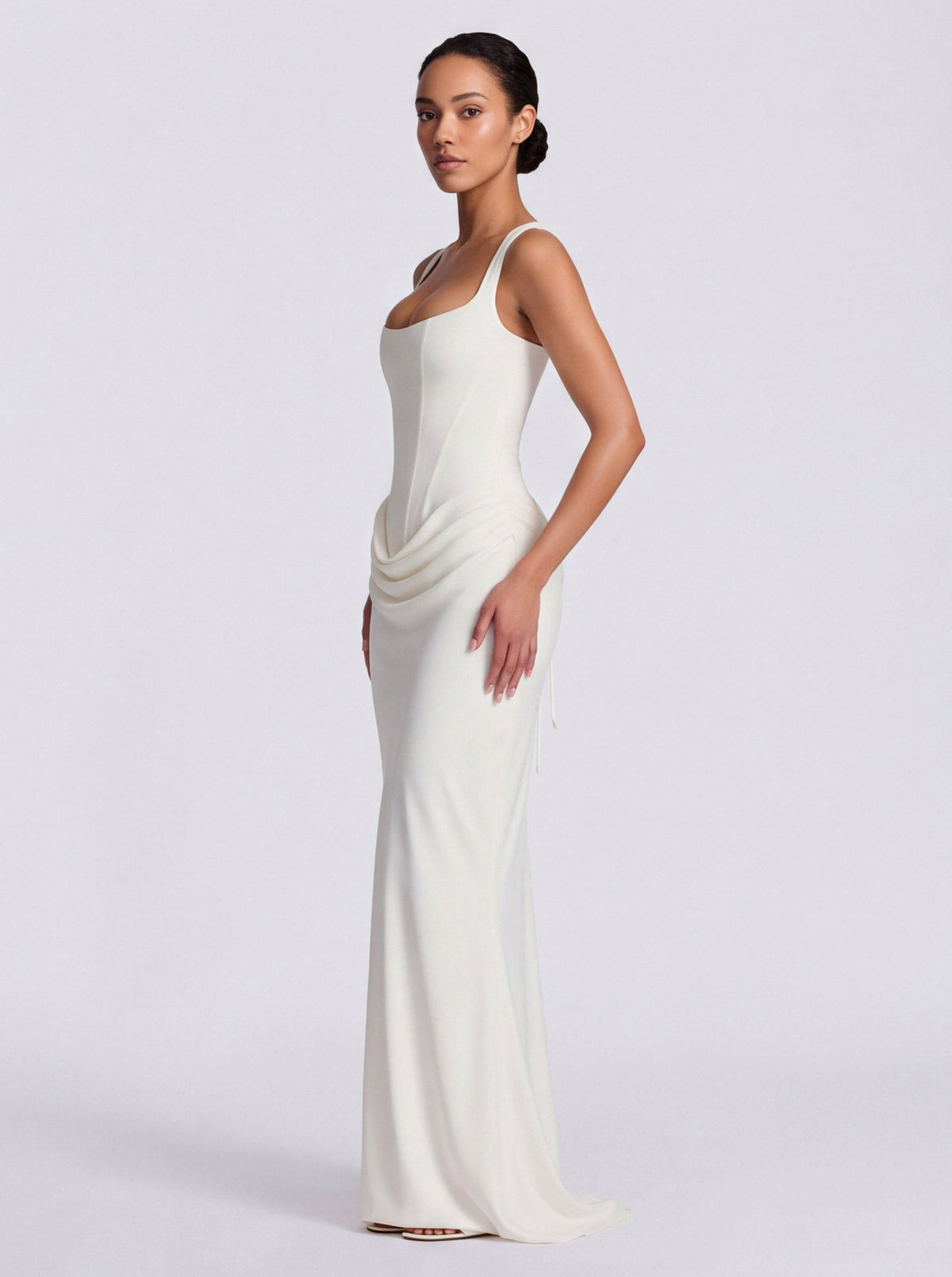 Satin Corset Draped Maxi Dress