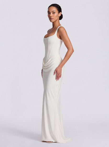 Satin Corset Draped Maxi Dress
