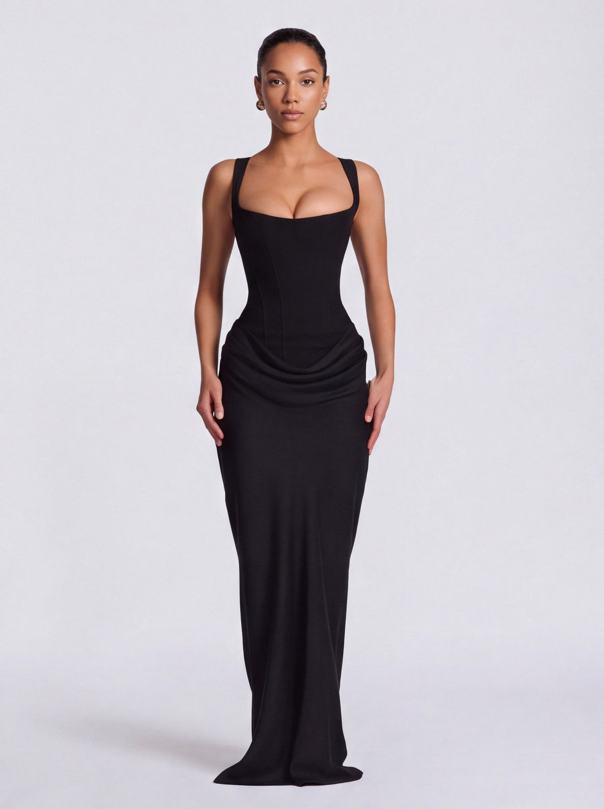 Satin Corset Draped Maxi Dress