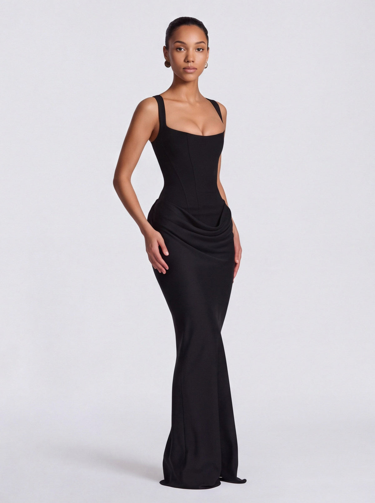 Satin Corset Draped Maxi Dress