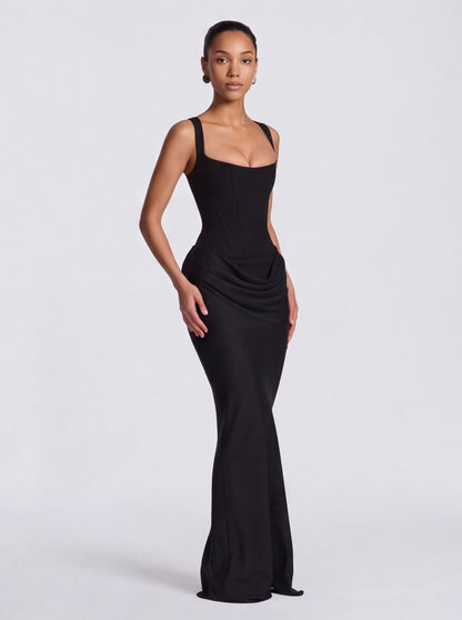 Satin Corset Draped Maxi Dress
