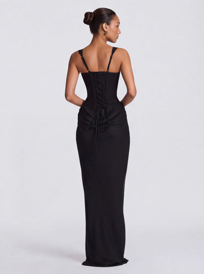 Satin Corset Draped Maxi Dress