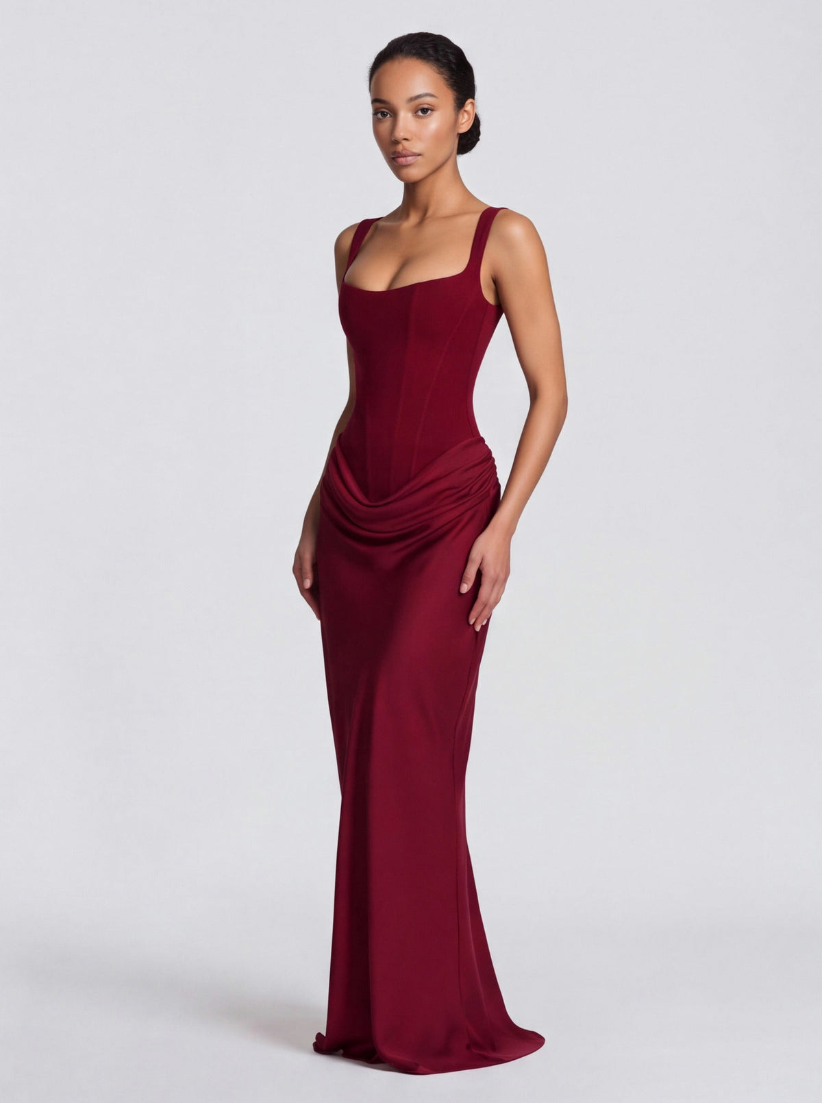 Satin Corset Draped Maxi Dress