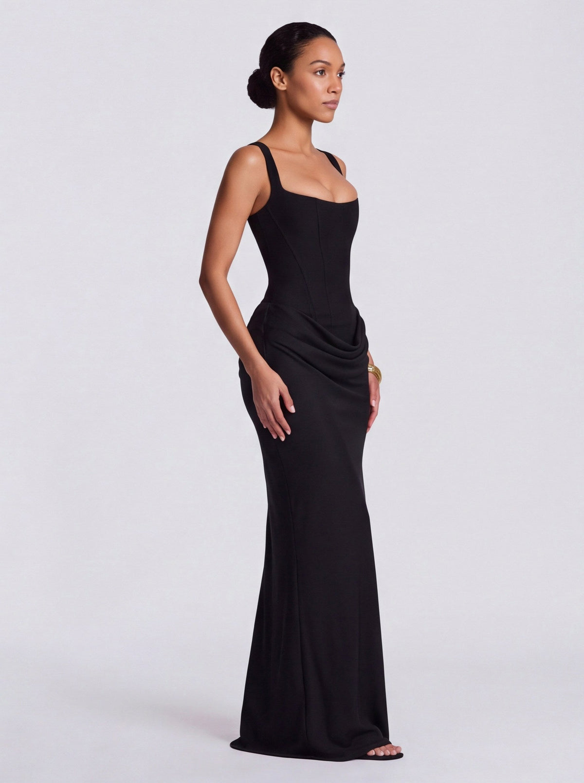 Satin Corset Draped Maxi Dress