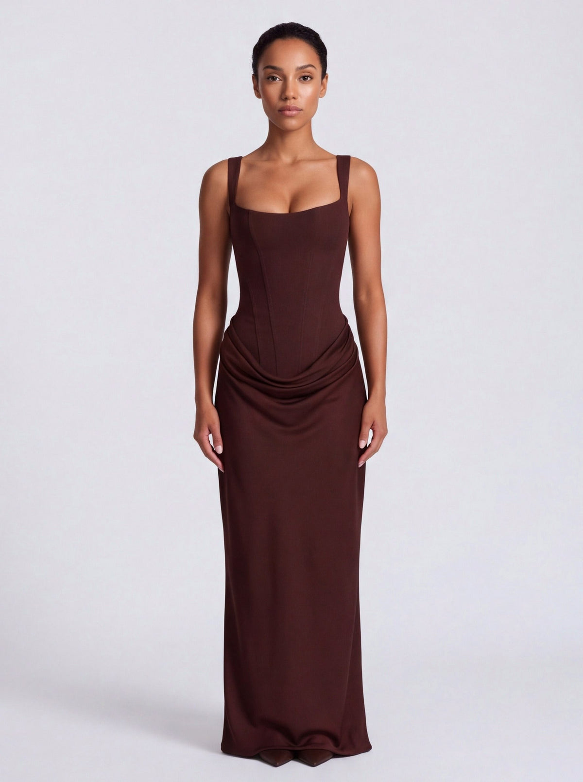 Satin Corset Draped Maxi Dress