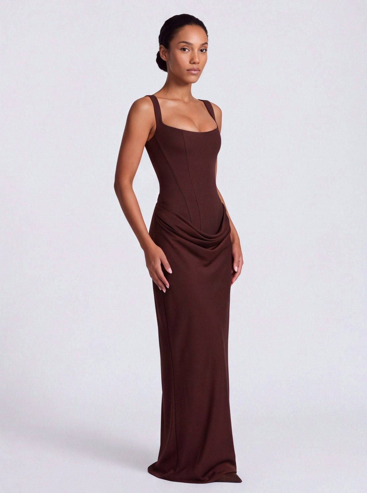 Satin Corset Draped Maxi Dress