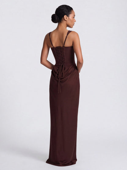 Satin Corset Draped Maxi Dress