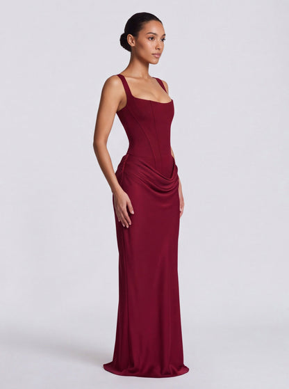 Satin Corset Draped Maxi Dress