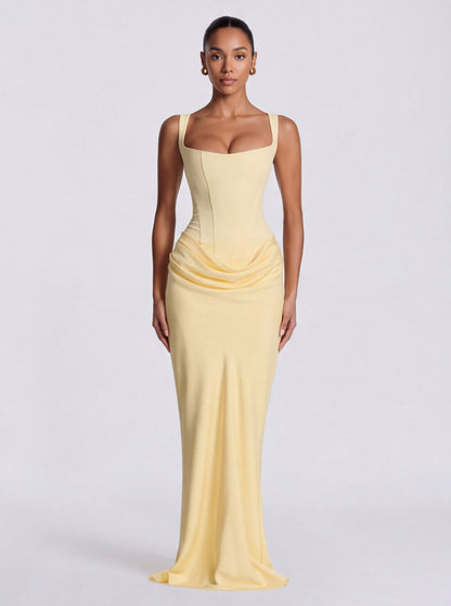 Satin Corset Draped Maxi Dress