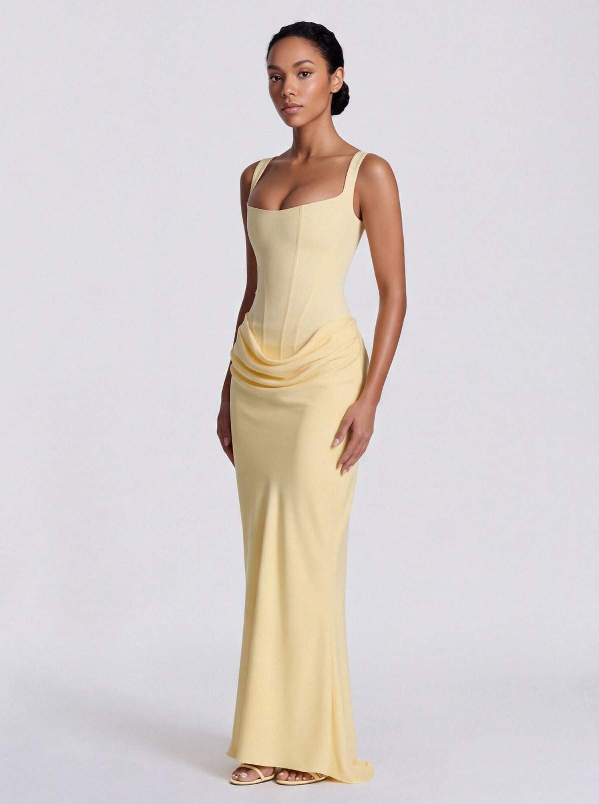 Satin Corset Draped Maxi Dress