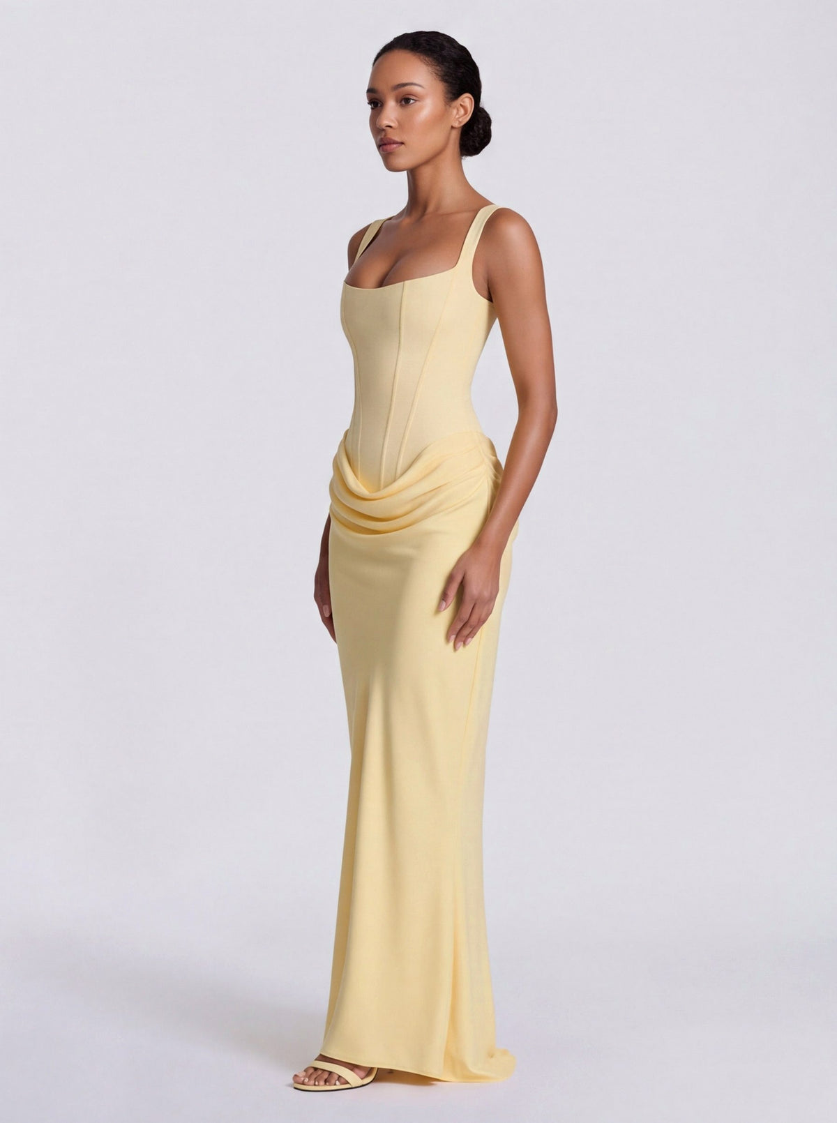 Satin Corset Draped Maxi Dress