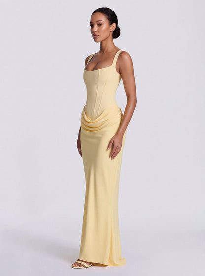 Satin Corset Draped Maxi Dress