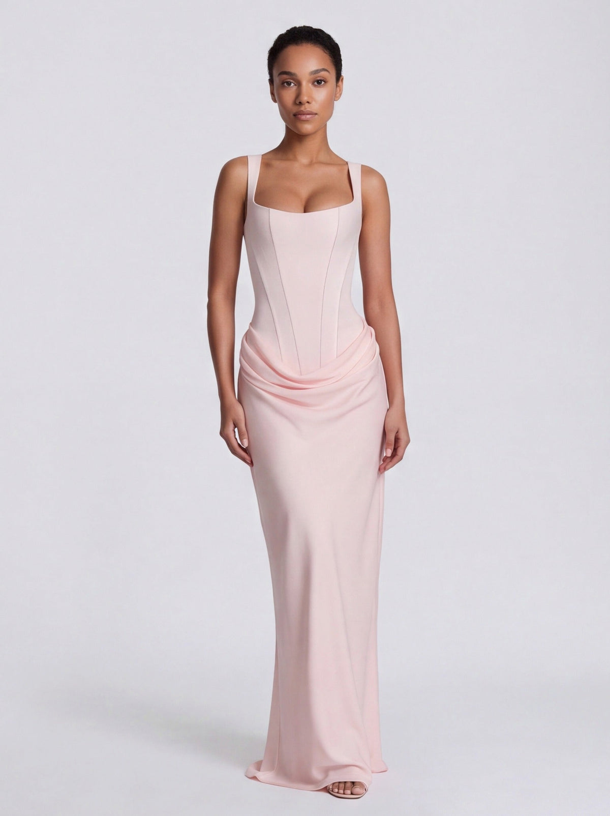 Satin Corset Draped Maxi Dress