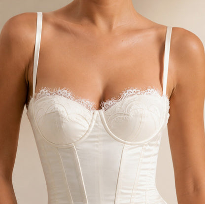 Satin Corset Lace Trim Mini Dress