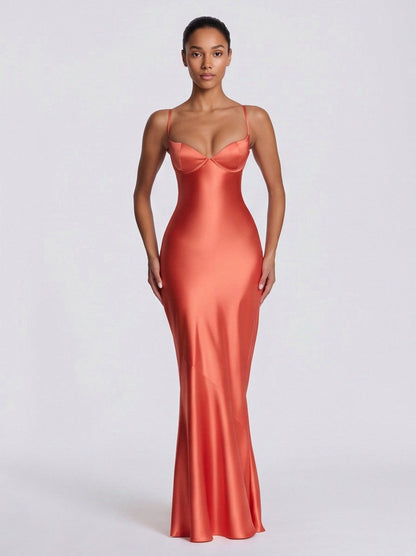 Satin Corset Spaghetti Strap Maxi Dress