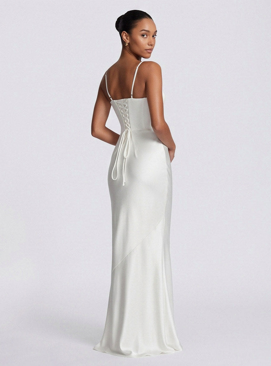 Satin Corset Spaghetti Strap Maxi Dress