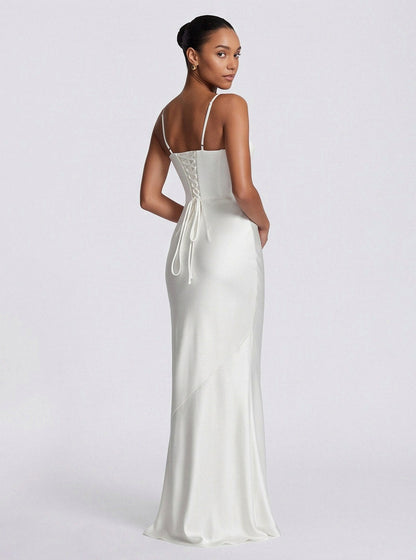 Satin Corset Spaghetti Strap Maxi Dress