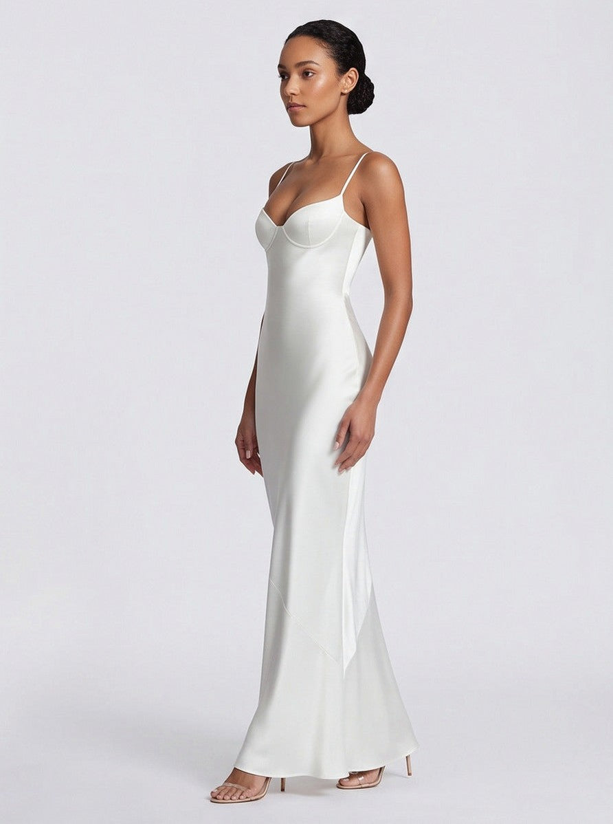 Satin Corset Spaghetti Strap Maxi Dress