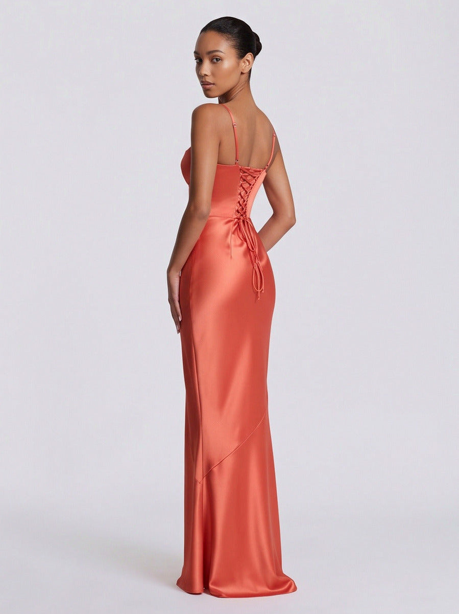 Satin Corset Spaghetti Strap Maxi Dress