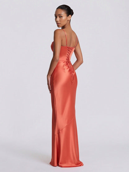 Satin Corset Spaghetti Strap Maxi Dress