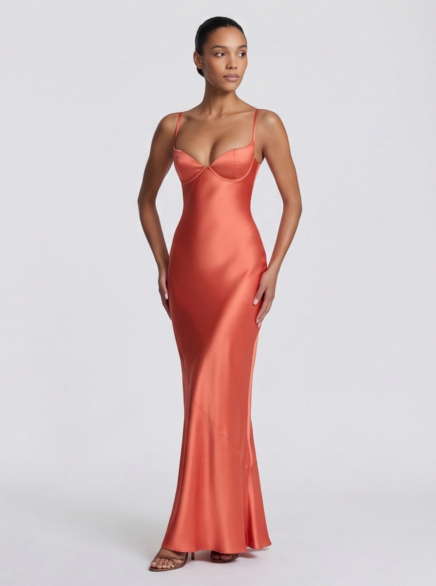 Satin Corset Spaghetti Strap Maxi Dress