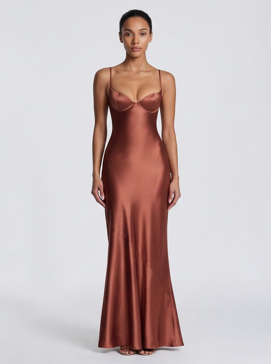 Satin Corset Spaghetti Strap Maxi Dress