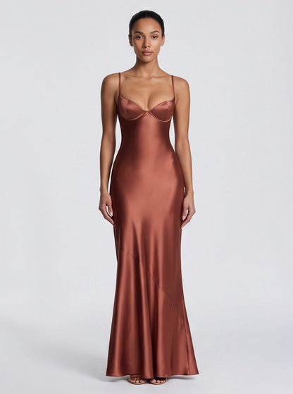 Satin Corset Spaghetti Strap Maxi Dress