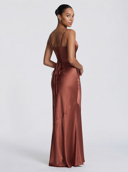 Satin Corset Spaghetti Strap Maxi Dress