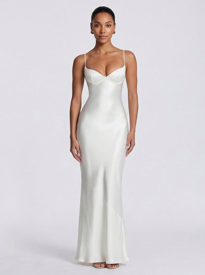 Satin Corset Spaghetti Strap Maxi Dress