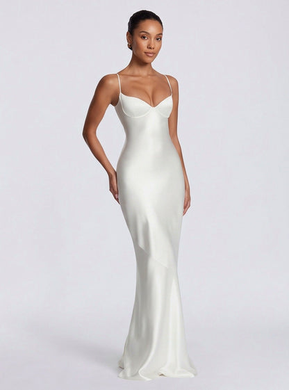 Satin Corset Spaghetti Strap Maxi Dress