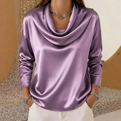 Satin Cowl Long Sleeve Blouse