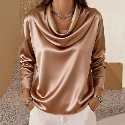 Satin Cowl Long Sleeve Blouse