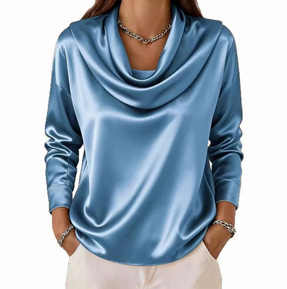 Satin Cowl Long Sleeve Blouse