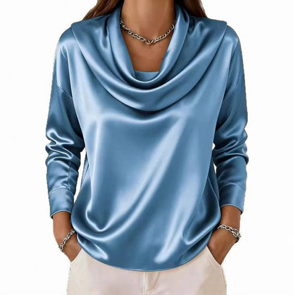 Satin Cowl Long Sleeve Blouse