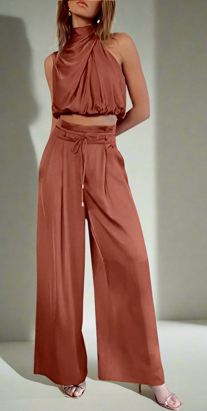 Satin Halter Two Piece Set