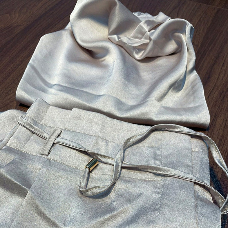 Satin Halter Two Piece Set
