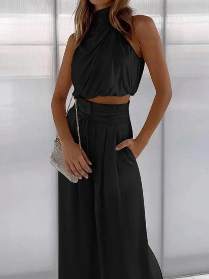 Satin Halter Two Piece Set