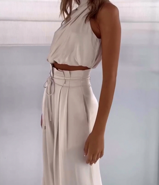 Satin Halter Two Piece Set