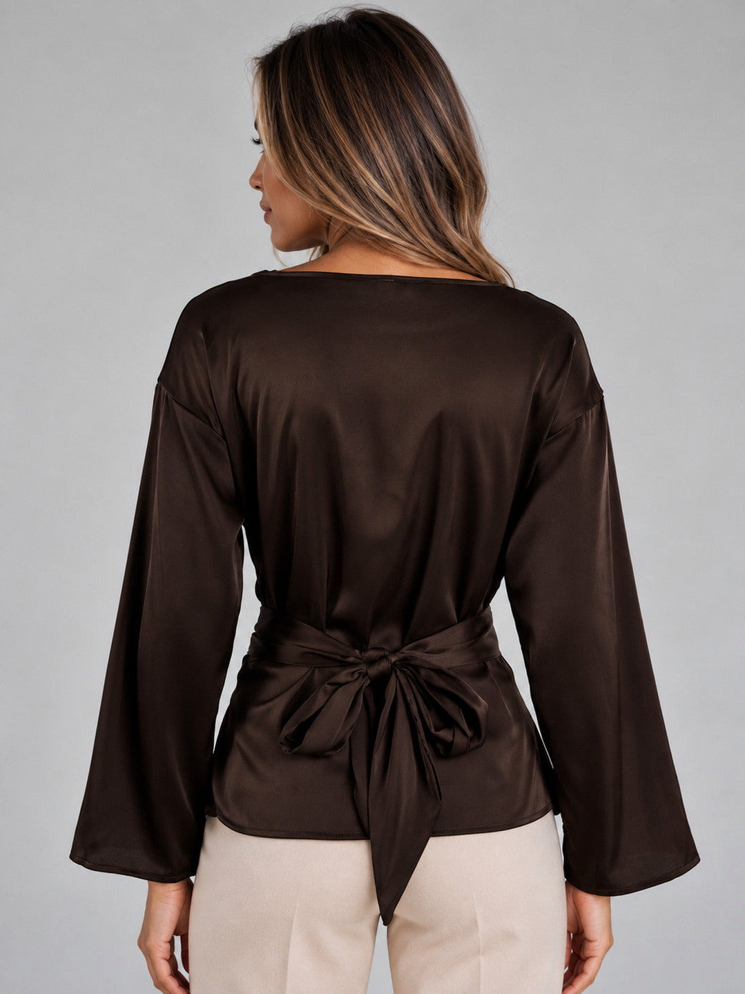 Satin Long Sleeve Peplum Blouse