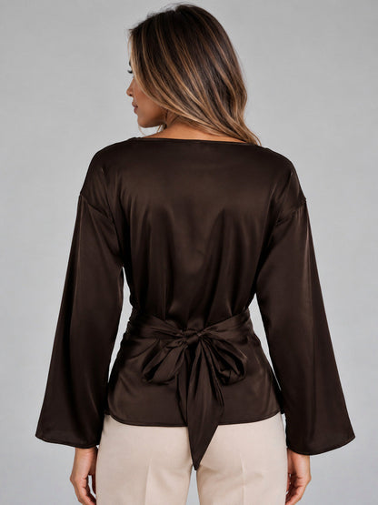 Satin Long Sleeve Peplum Blouse