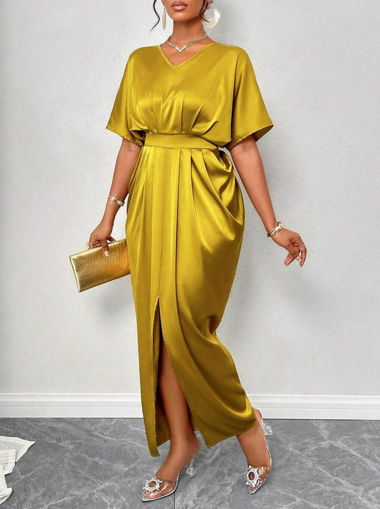 Satin Short Sleeve Maxi Dress