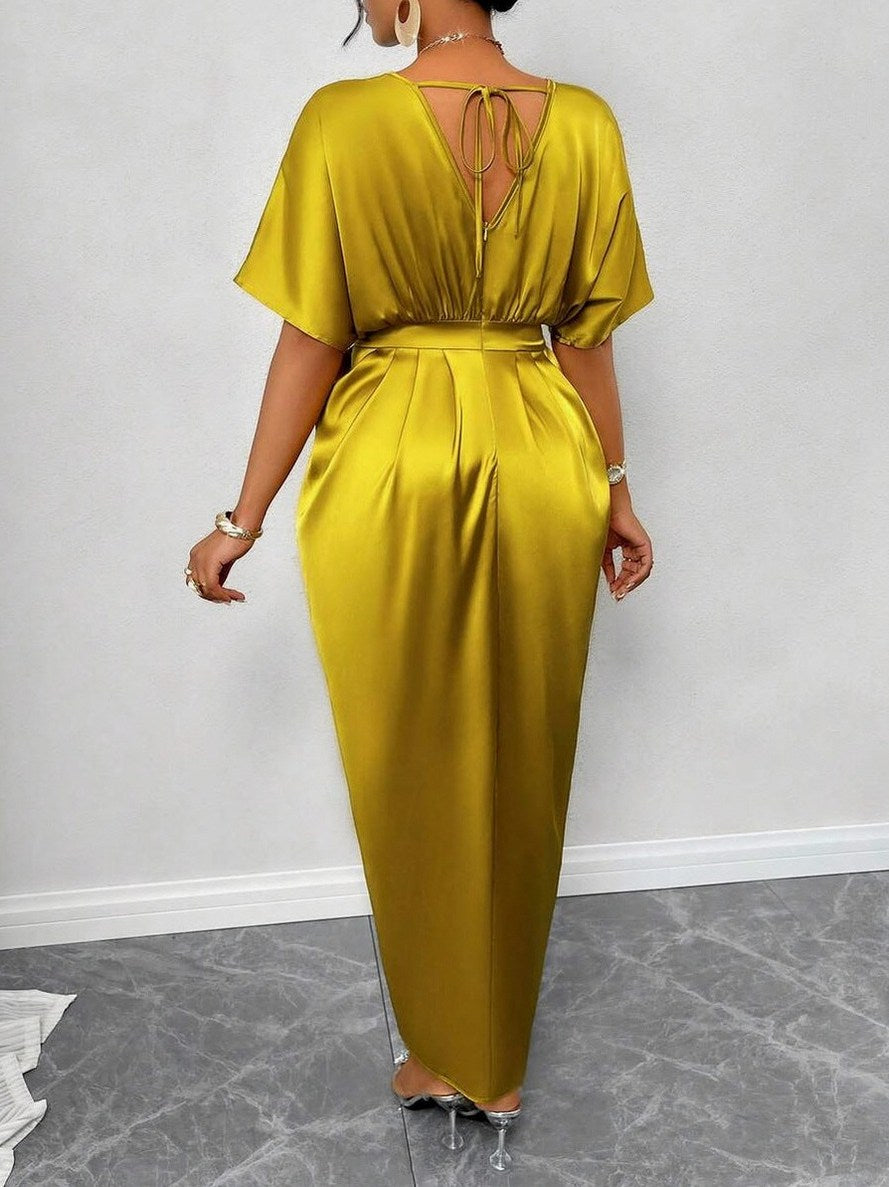 Satin Short Sleeve Maxi Dress