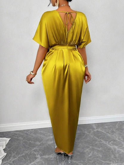 Satin Short Sleeve Maxi Dress
