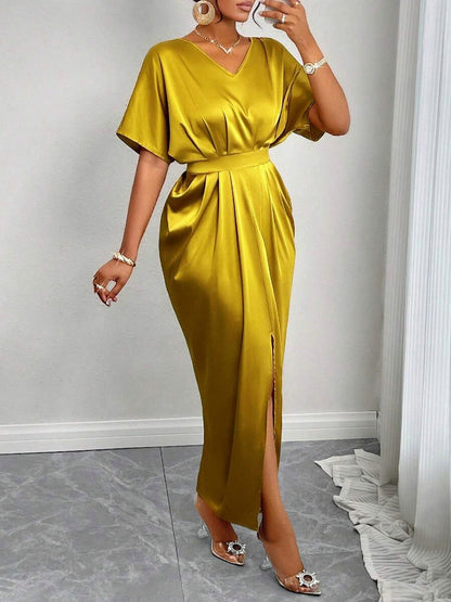 Satin Short Sleeve Maxi Dress