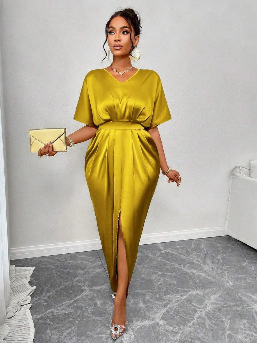 Satin Short Sleeve Maxi Dress