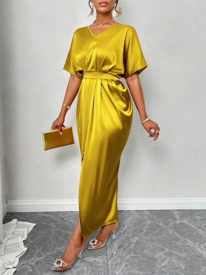 Satin Short Sleeve Maxi Dress