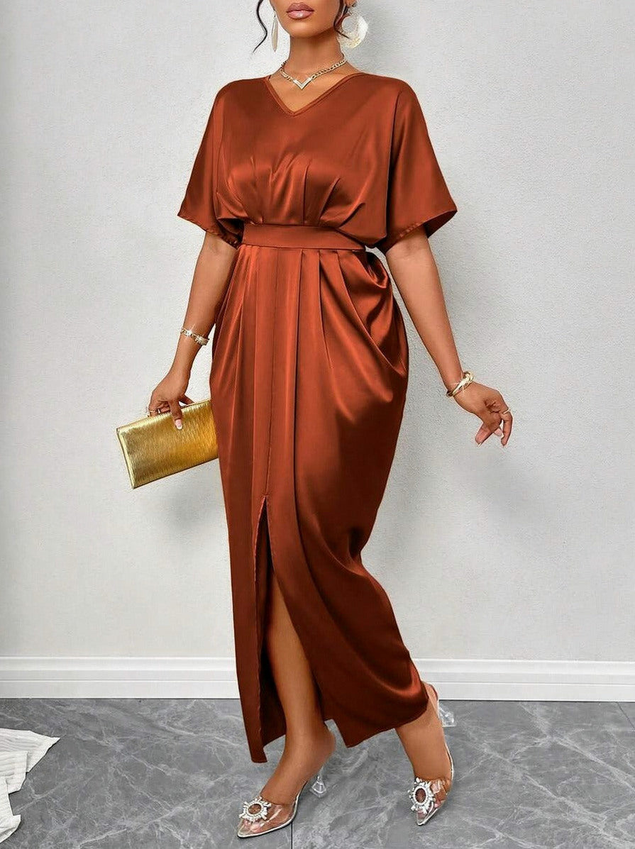 Satin Short Sleeve Maxi Dress