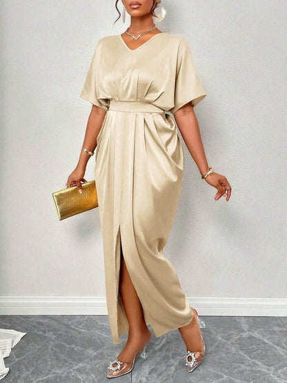 Satin Short Sleeve Maxi Dress