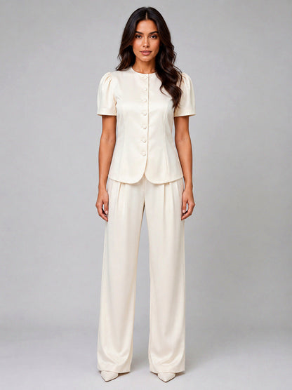Satin Short Sleeve Top and Trousers Co Ord Set