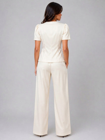 Satin Short Sleeve Top and Trousers Co Ord Set